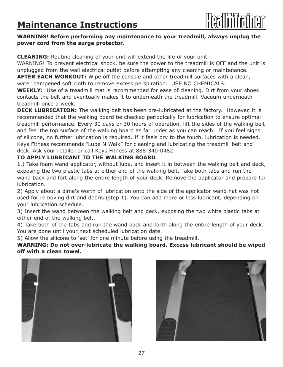 Maintenance instructions | Keys Fitness HT-740T User Manual | Page 27 / 35