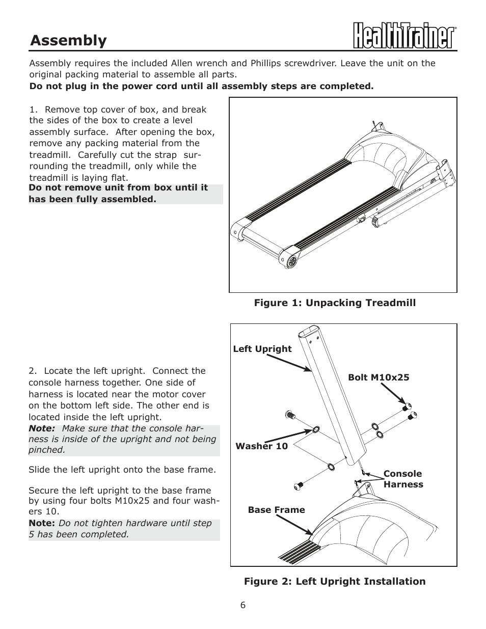 Assembly | Keys Fitness HT-740T User Manual | Page 6 / 35