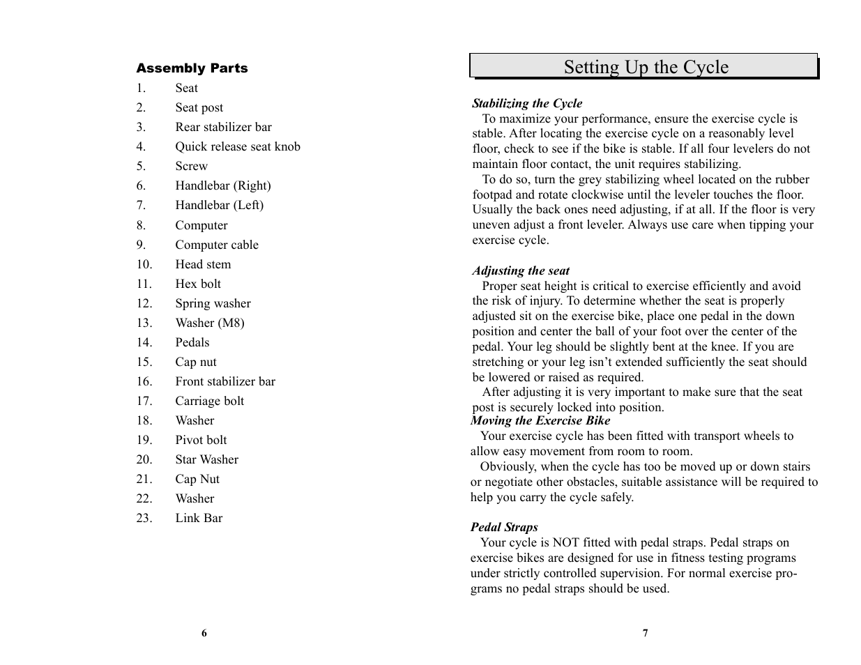 Setting up the cycle | Keys Fitness bicylce User Manual | Page 5 / 10