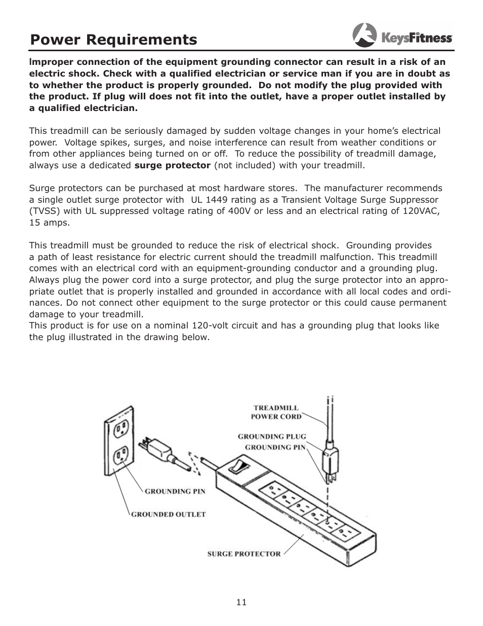 Power requirements | Keys Fitness Treadmill KF-3.0T User Manual | Page 11 / 36