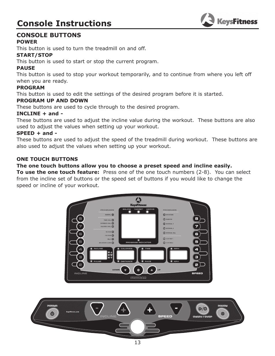 Console instructions | Keys Fitness Treadmill KF-3.0T User Manual | Page 13 / 36