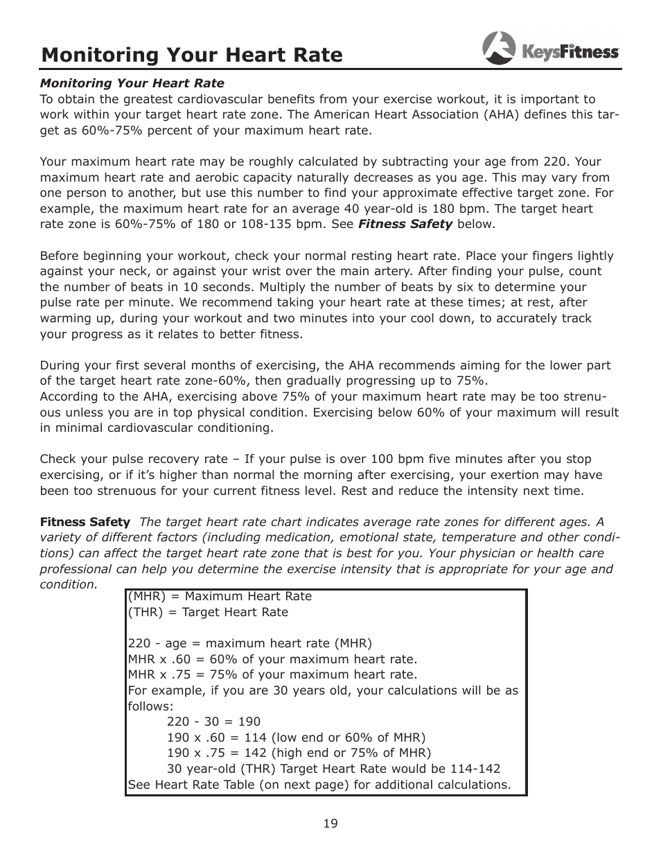 Monitoring your heart rate | Keys Fitness Treadmill KF-3.0T User Manual | Page 19 / 36