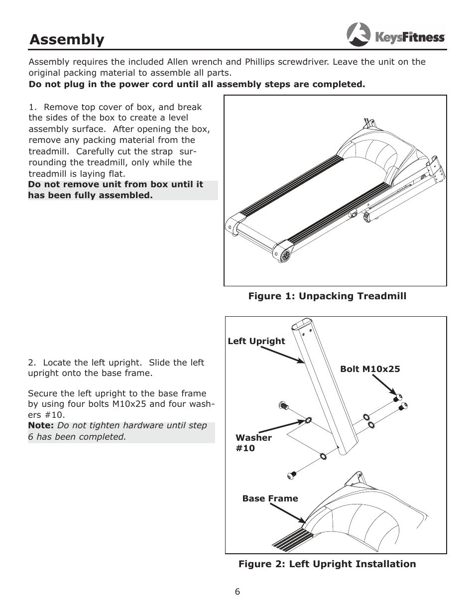 Assembly | Keys Fitness Treadmill KF-3.0T User Manual | Page 6 / 36