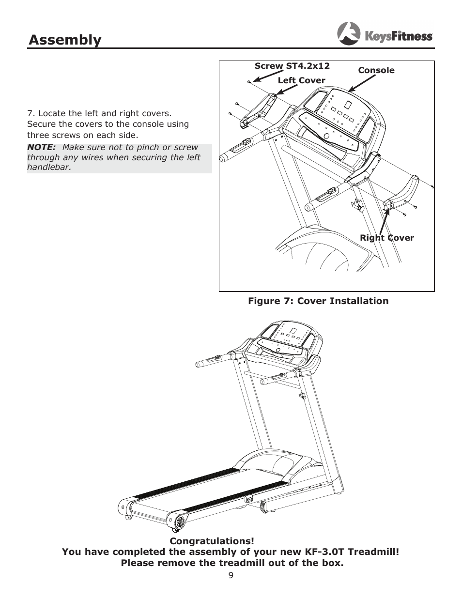 Assembly | Keys Fitness Treadmill KF-3.0T User Manual | Page 9 / 36