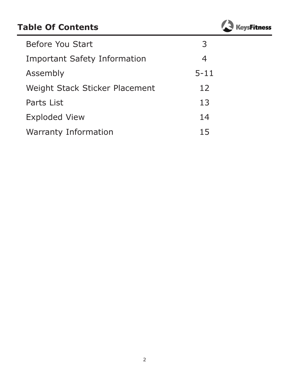 Keys Fitness Functional Trainer KF-FT User Manual | Page 2 / 16