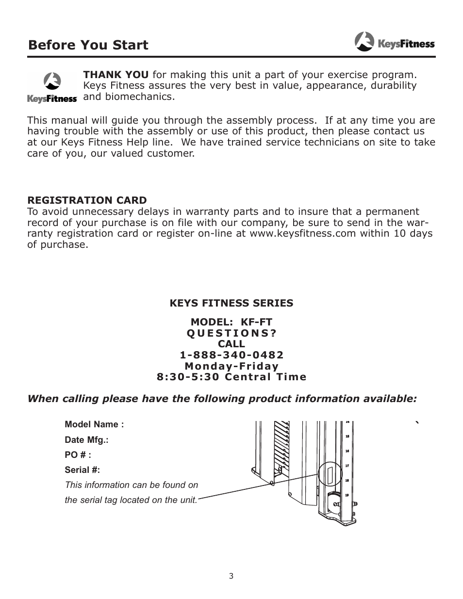 Before you start | Keys Fitness Functional Trainer KF-FT User Manual | Page 3 / 16