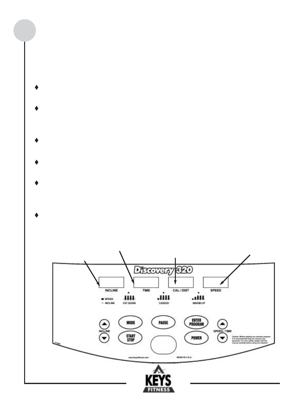 Console functions and descriptions | Keys Fitness Discovery 320 DCV320 User Manual | Page 9 / 20