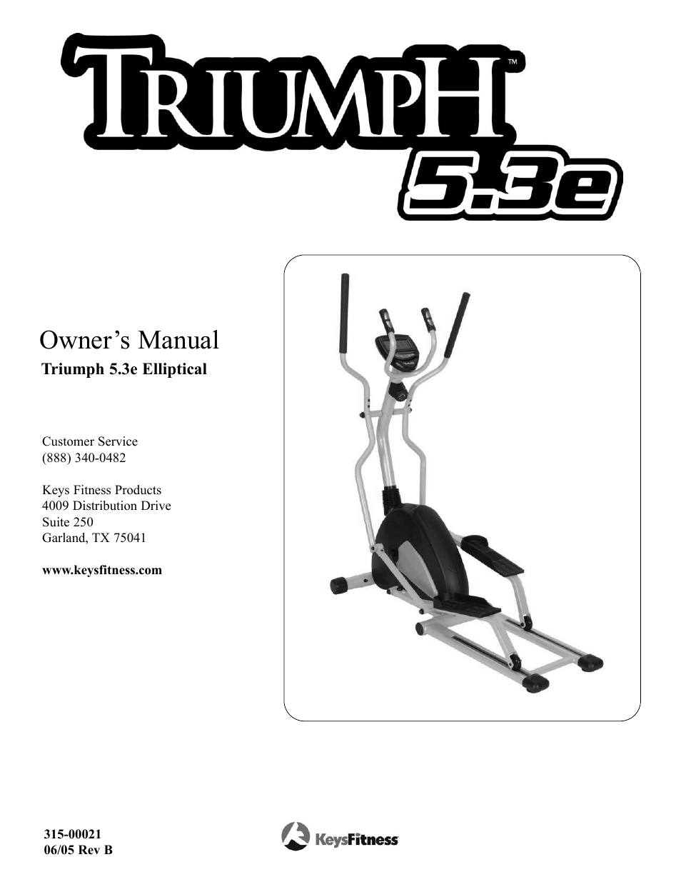 Keys Fitness Triumph 5.3e Elliptical TRI-5-3E User Manual | 18 pages