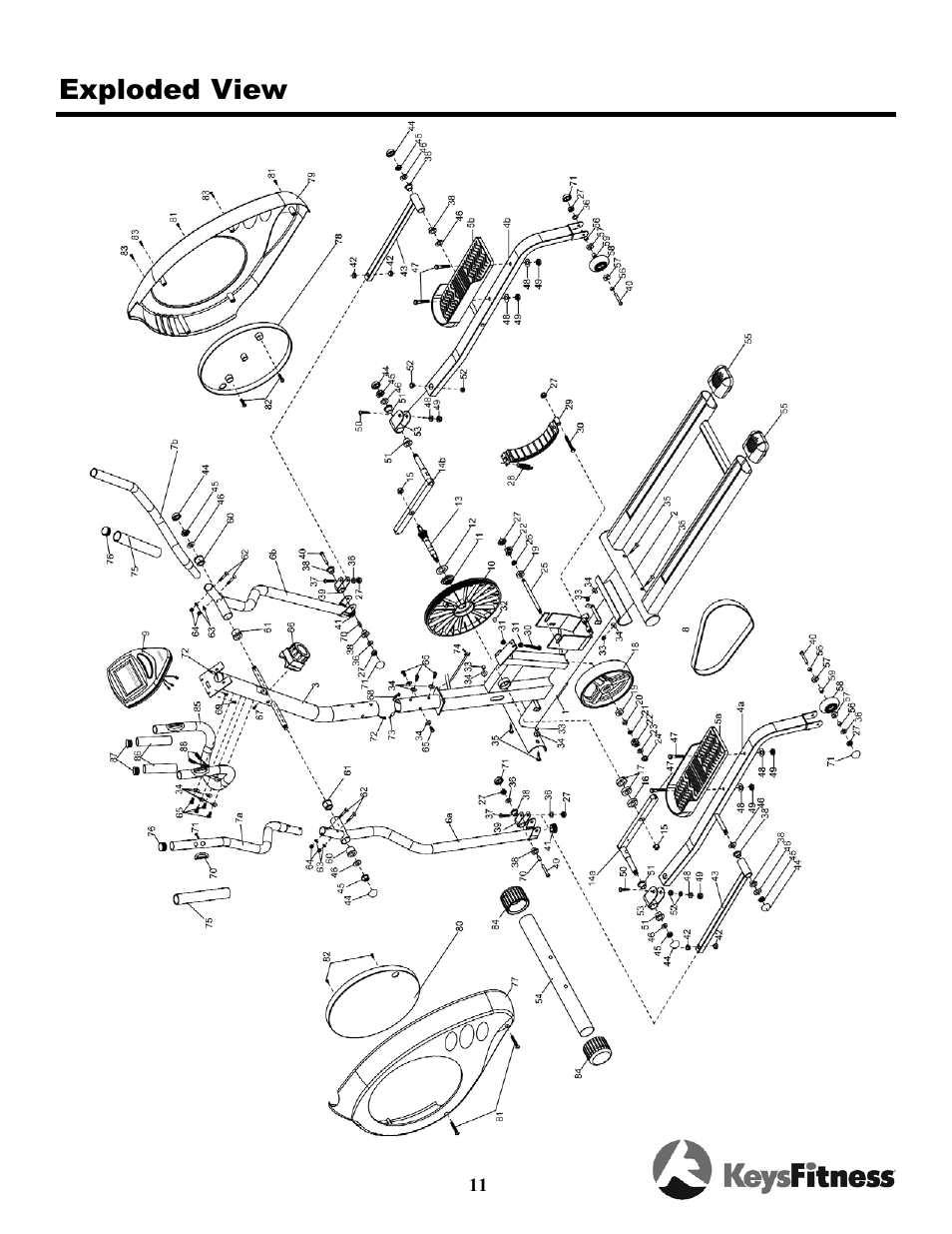 Exploded view | Keys Fitness Triumph 5.3e Elliptical TRI-5-3E User Manual | Page 11 / 18