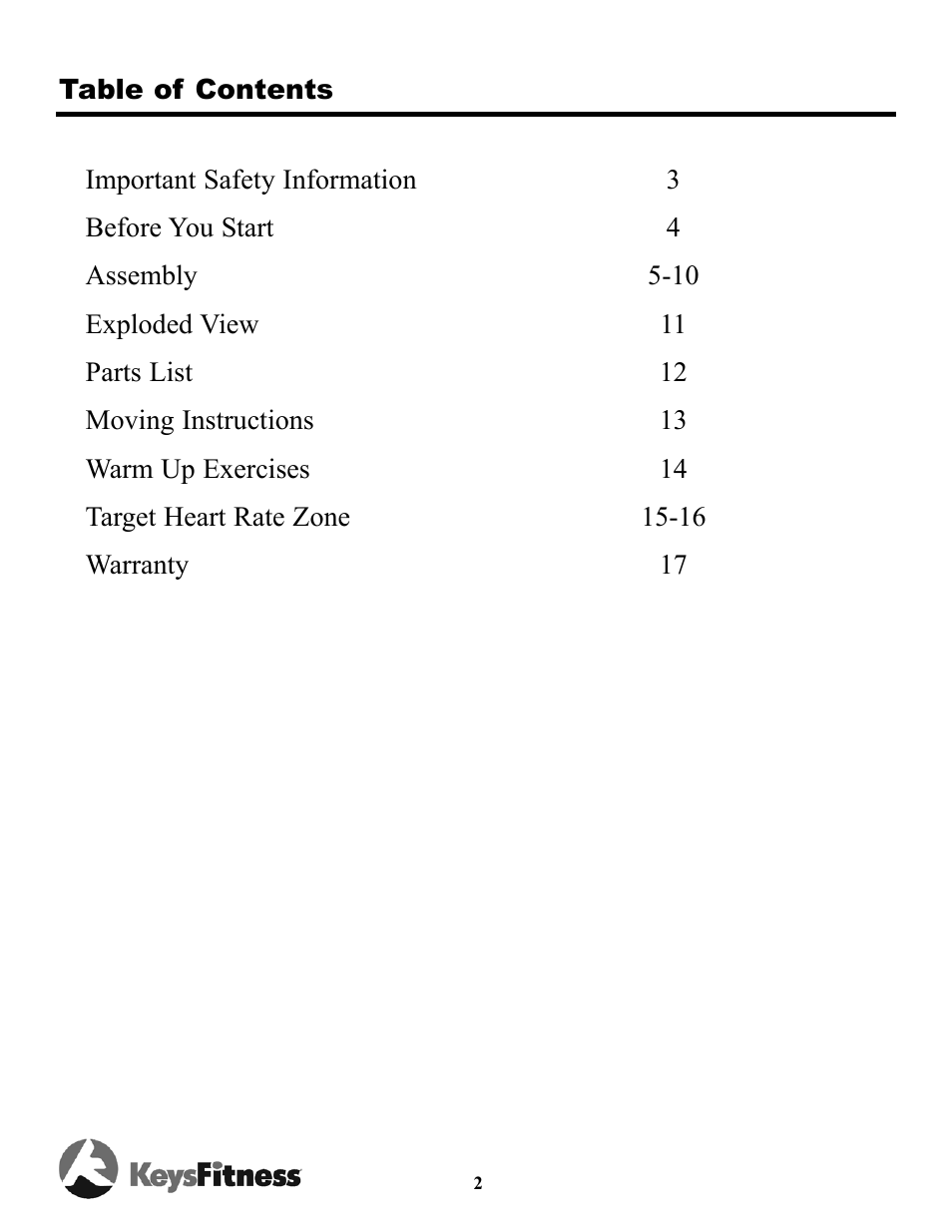 Keys Fitness Triumph 5.3e Elliptical TRI-5-3E User Manual | Page 2 / 18