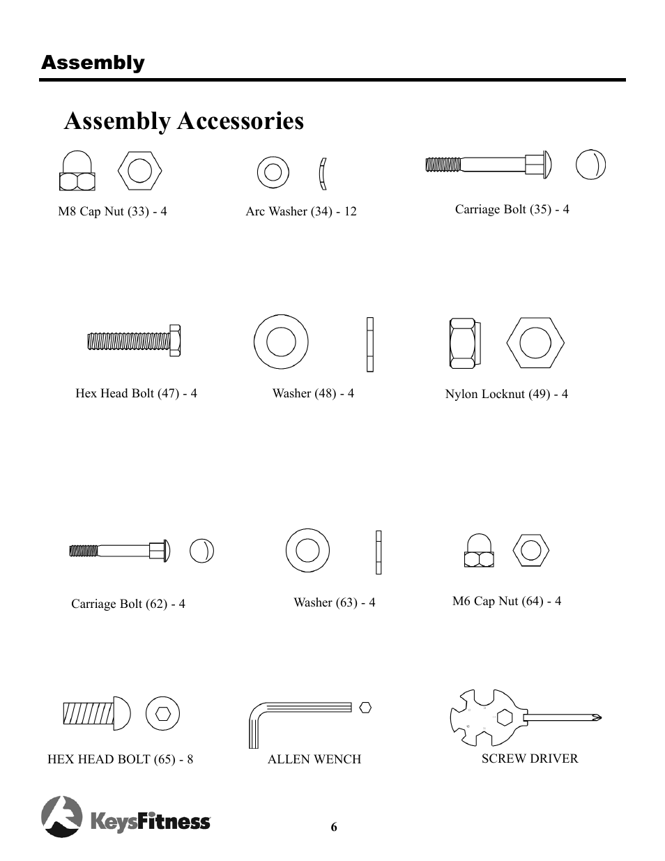 Assembly accessories, Assembly | Keys Fitness Triumph 5.3e Elliptical TRI-5-3E User Manual | Page 6 / 18