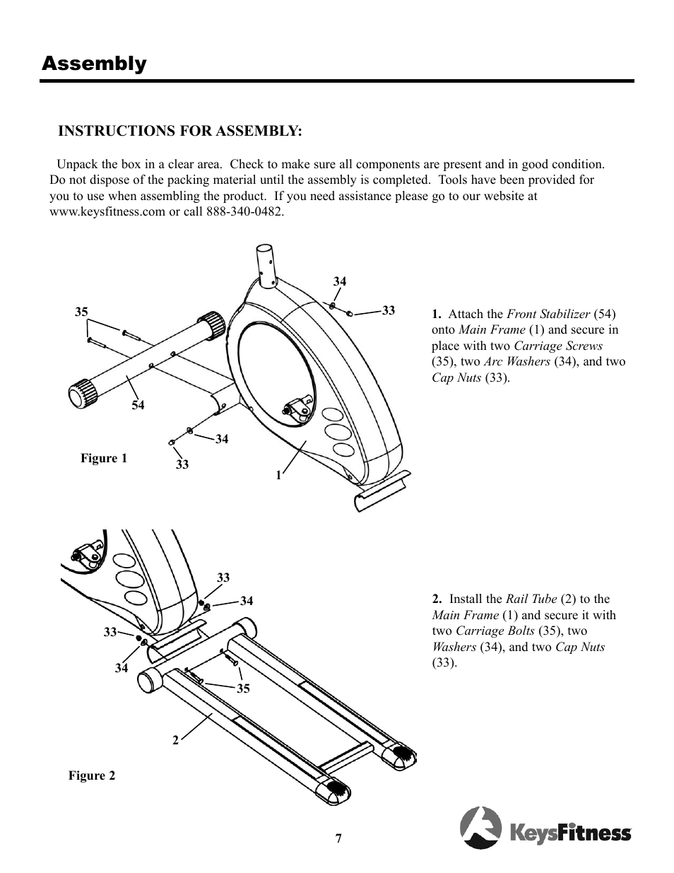 Assembly | Keys Fitness Triumph 5.3e Elliptical TRI-5-3E User Manual | Page 7 / 18