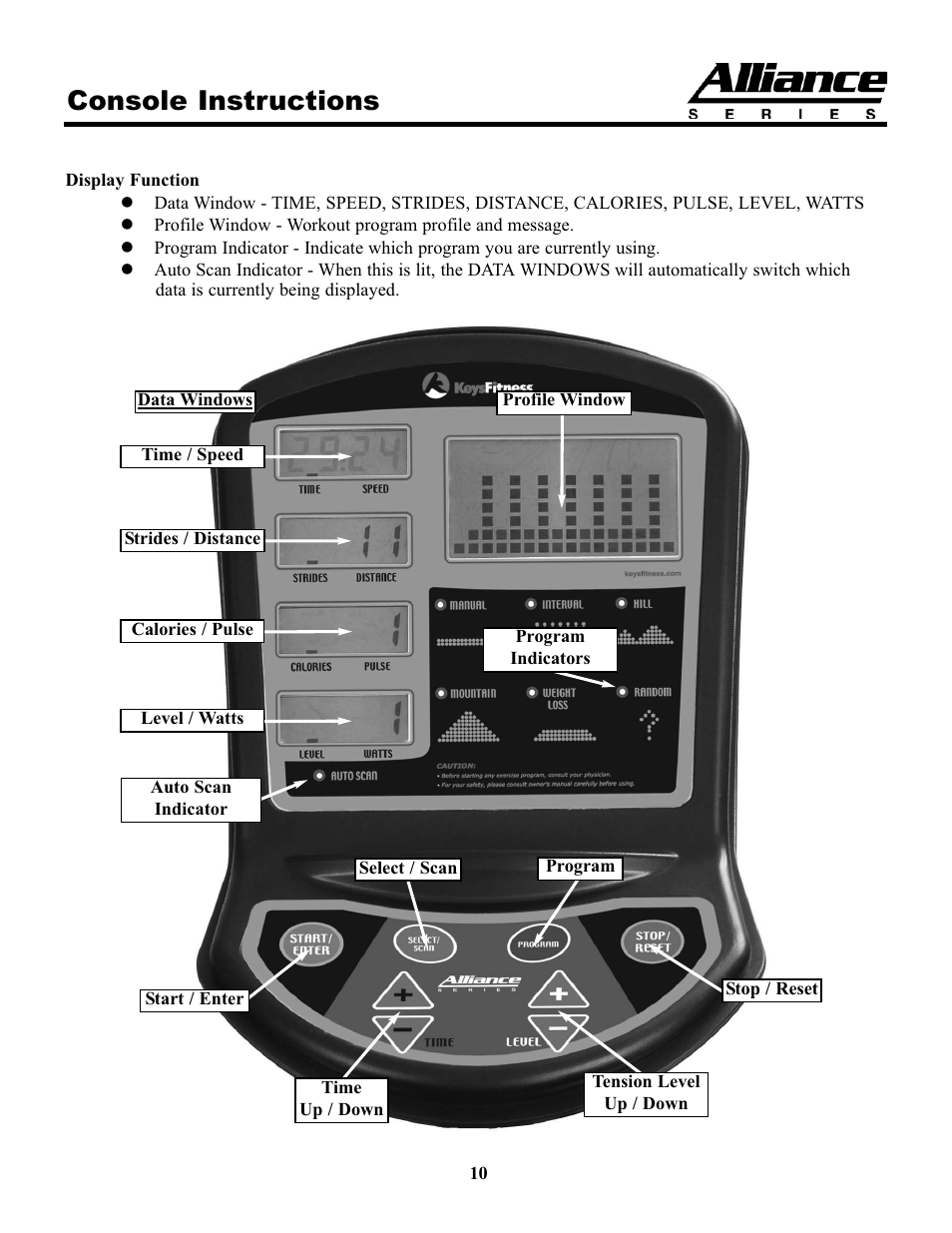 Console instructions | Keys Fitness A7e User Manual | Page 10 / 21