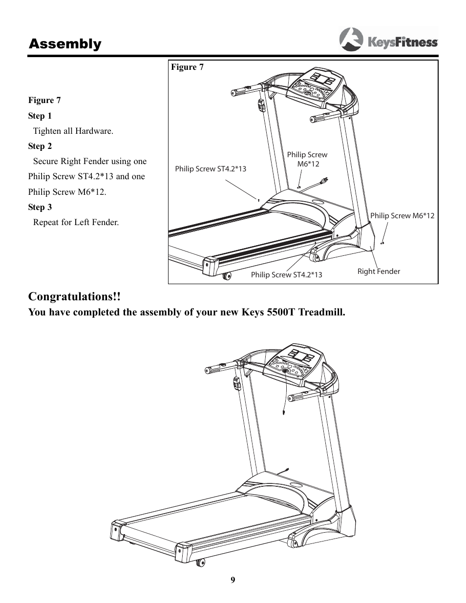 Assembly | Keys Fitness 5500T User Manual | Page 9 / 33