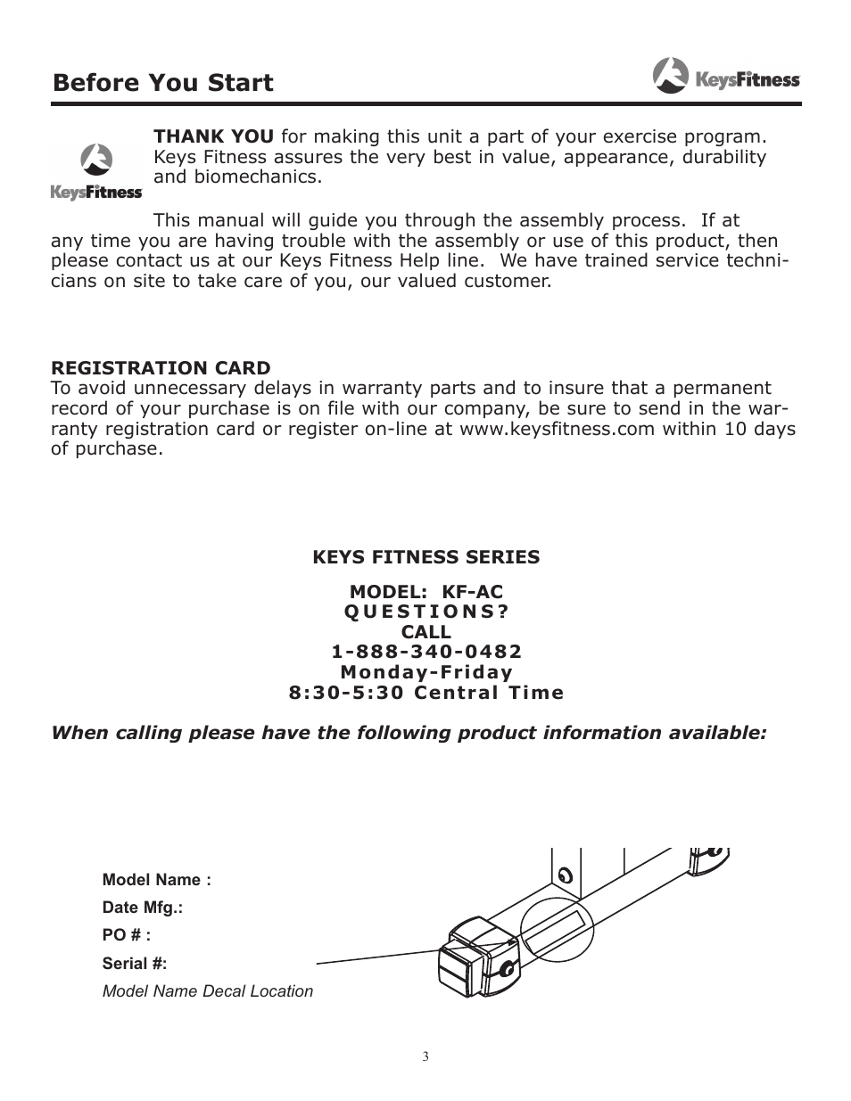 Before you start | Keys Fitness AbdominAl CrunCh KF-AC User Manual | Page 3 / 12
