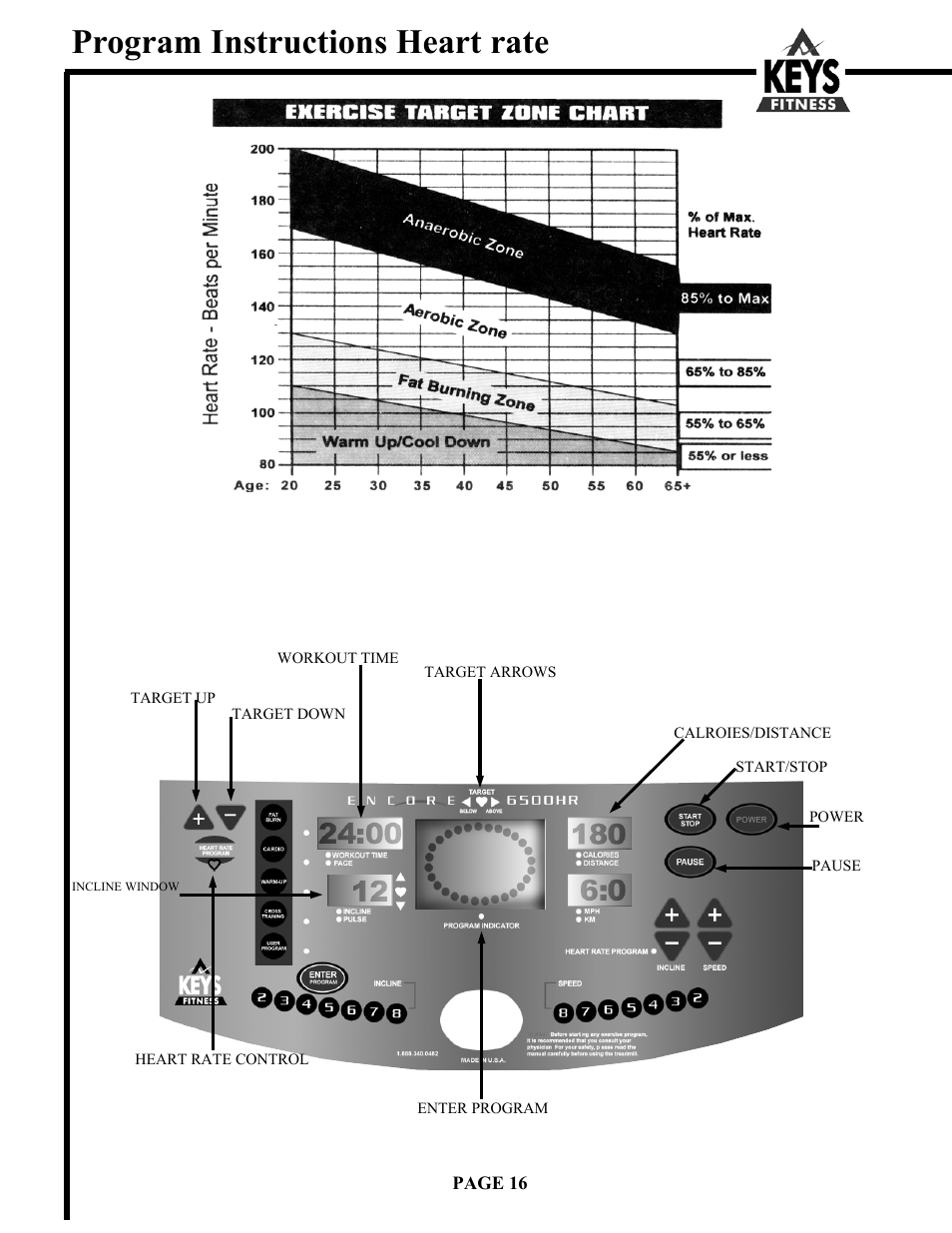 Program instructions heart rate | Keys Fitness Encore 6500HR User Manual | Page 16 / 25