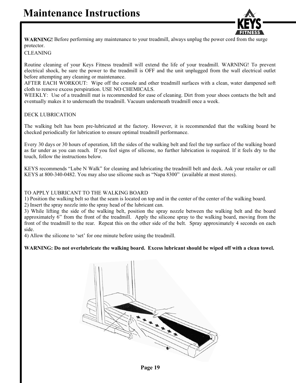 Maintenance instructions | Keys Fitness Encore 6500HR User Manual | Page 19 / 25
