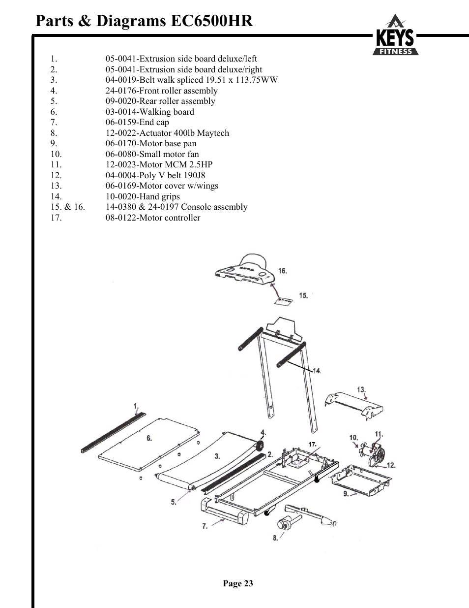 Parts & diagrams ec6500hr | Keys Fitness Encore 6500HR User Manual | Page 23 / 25