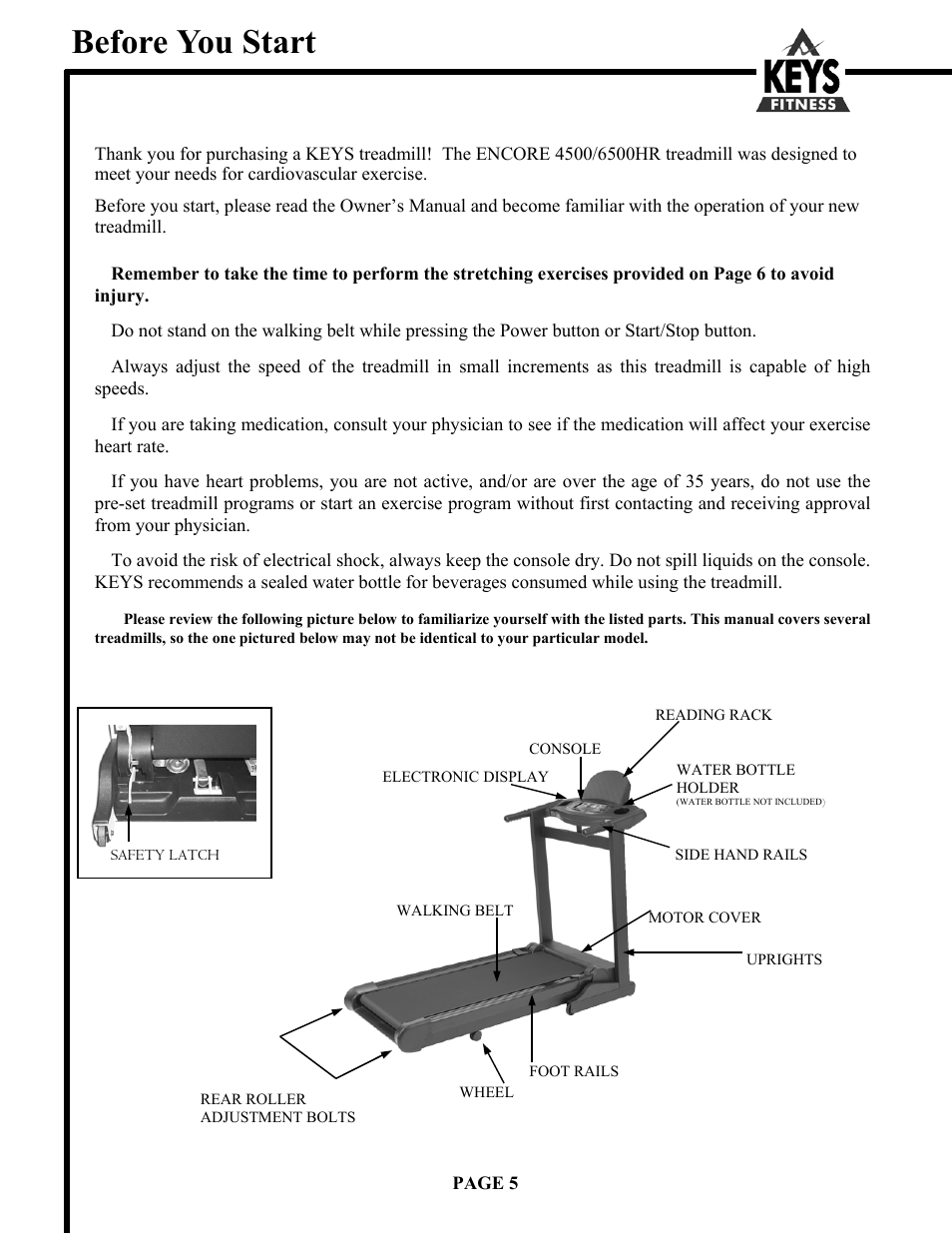 Before you start | Keys Fitness Encore 6500HR User Manual | Page 5 / 25