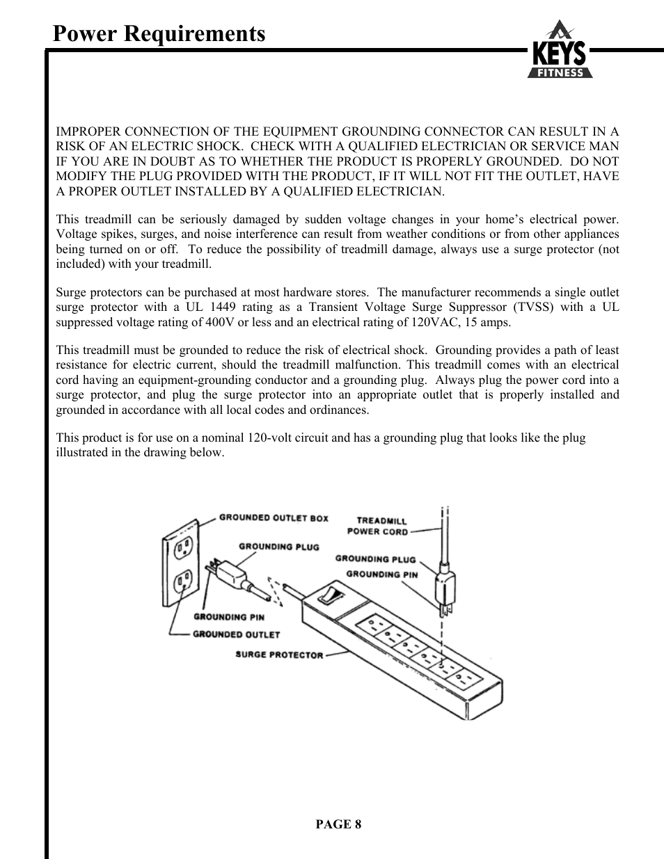 Power requirements | Keys Fitness Encore 6500HR User Manual | Page 8 / 25