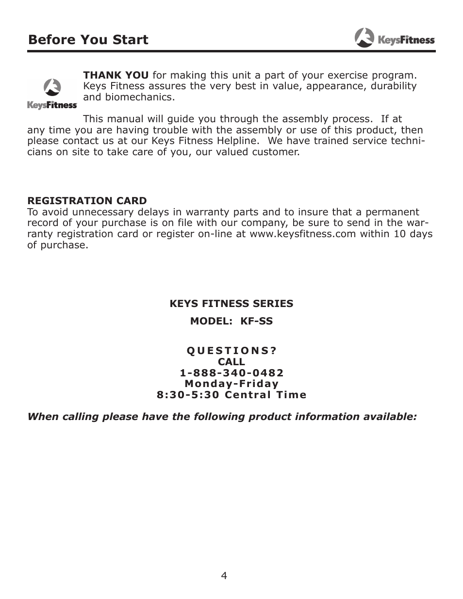 Before you start | Keys Fitness KF-SS User Manual | Page 4 / 13