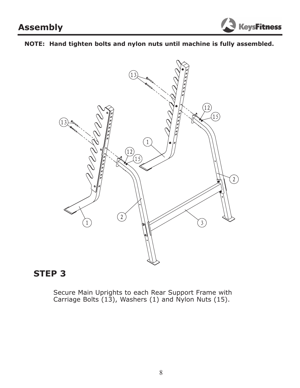 Step 3, Assembly | Keys Fitness KF-SS User Manual | Page 8 / 13