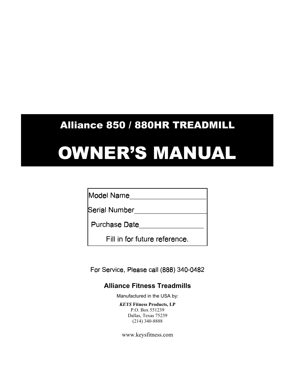 Keys Fitness Alliance 880HR User Manual | 19 pages