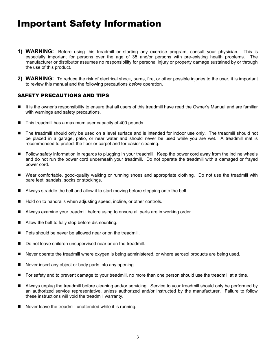 Important safety information | Keys Fitness Alliance 880HR User Manual | Page 3 / 19