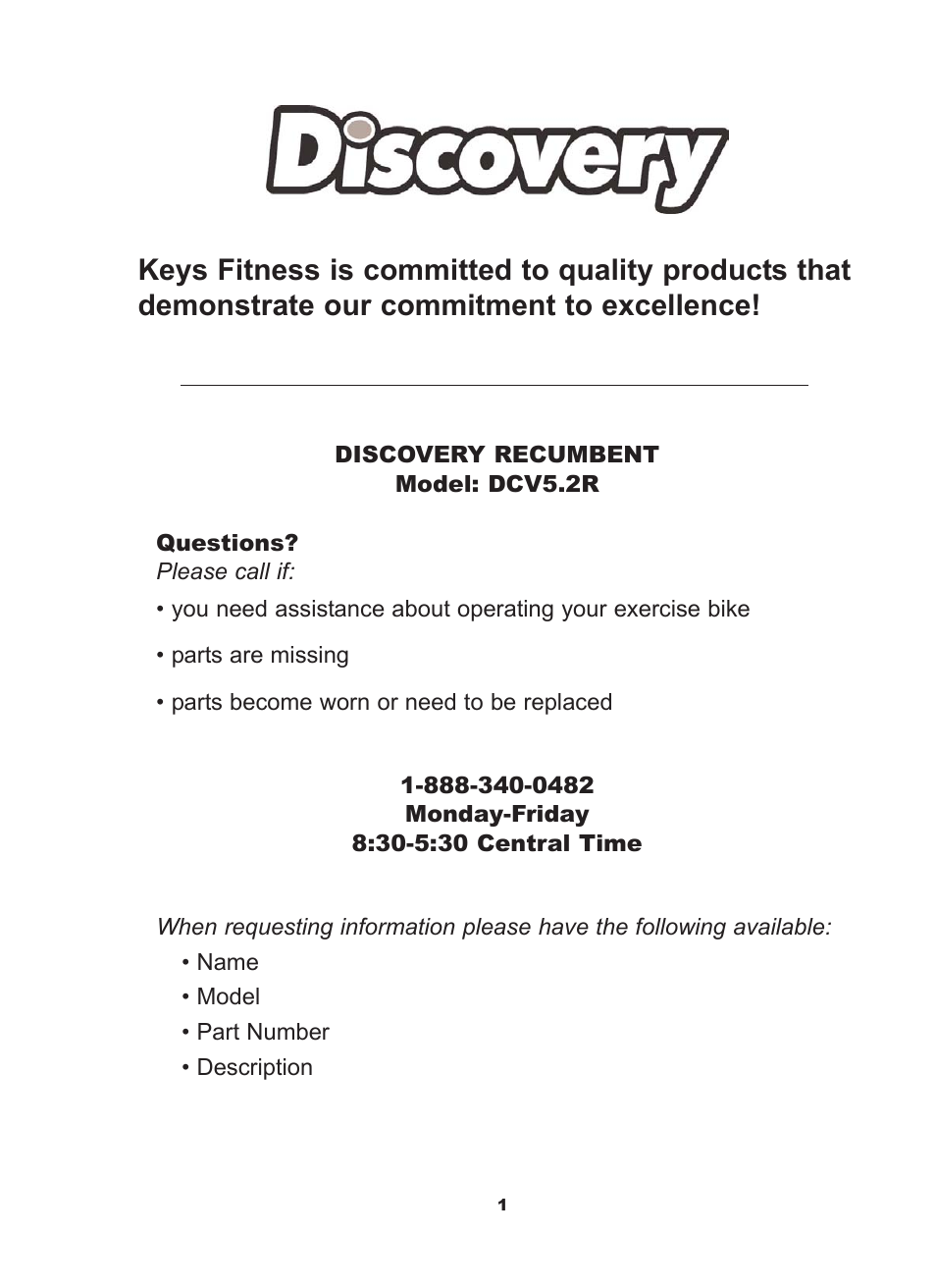 Keys Fitness 5.2 Recumbent User Manual | Page 2 / 13
