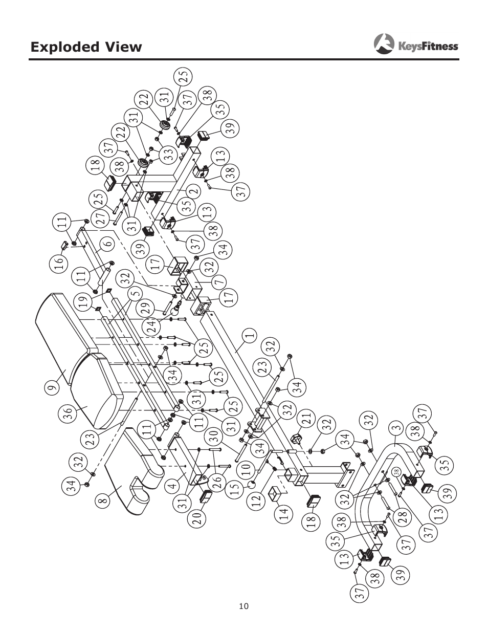 Exploded view | Keys Fitness KF-FI User Manual | Page 10 / 12