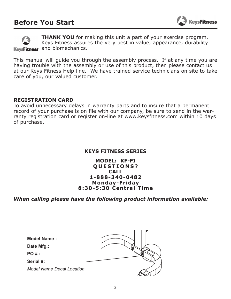 Before you start | Keys Fitness KF-FI User Manual | Page 3 / 12