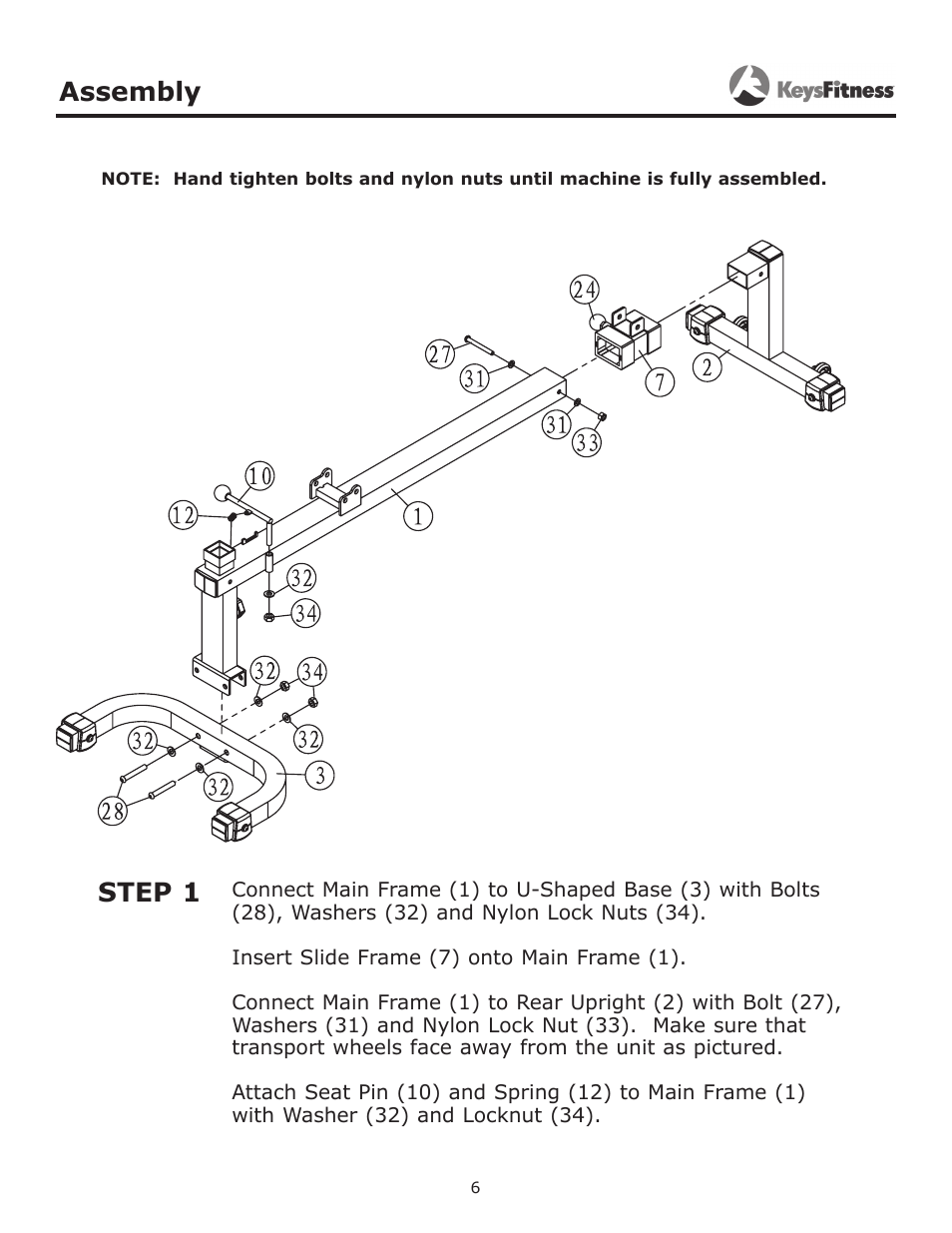 Step 1, Assembly | Keys Fitness KF-FI User Manual | Page 6 / 12