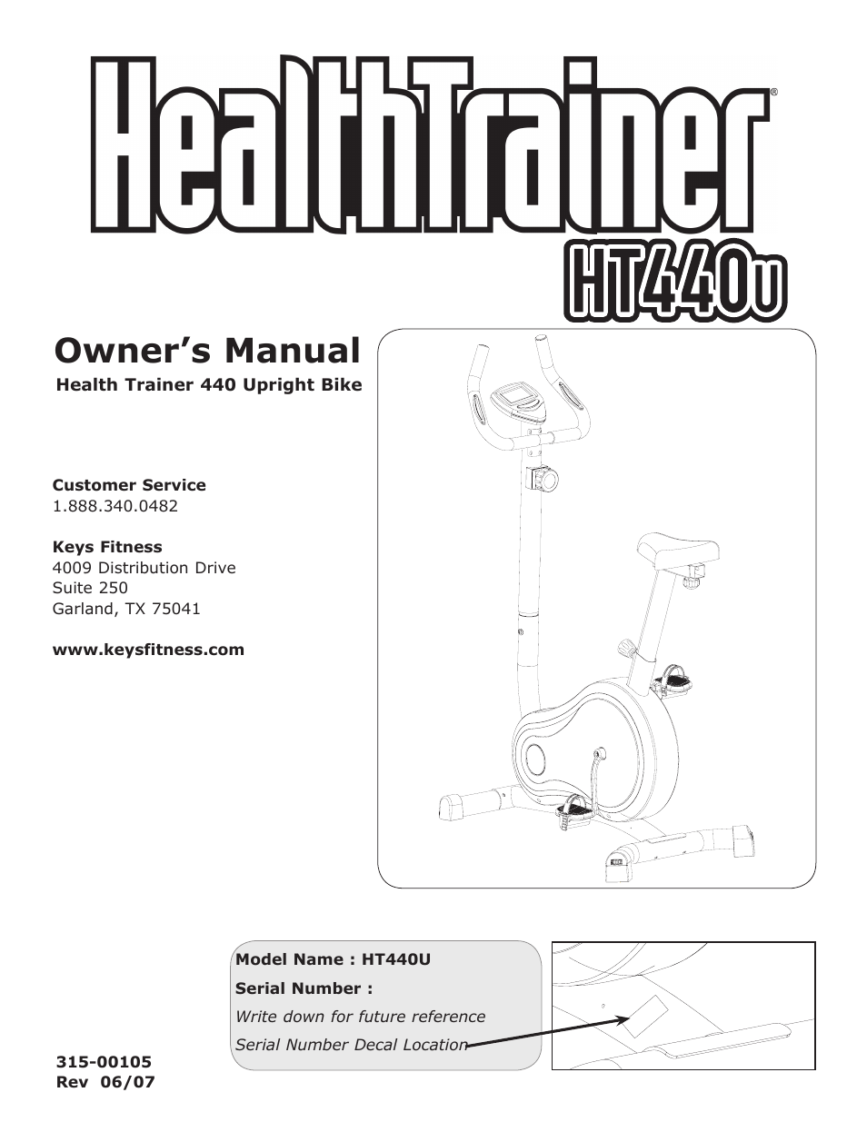 Keys Fitness Health Trainer 440 Upright Bike HT440U User Manual | 21 pages