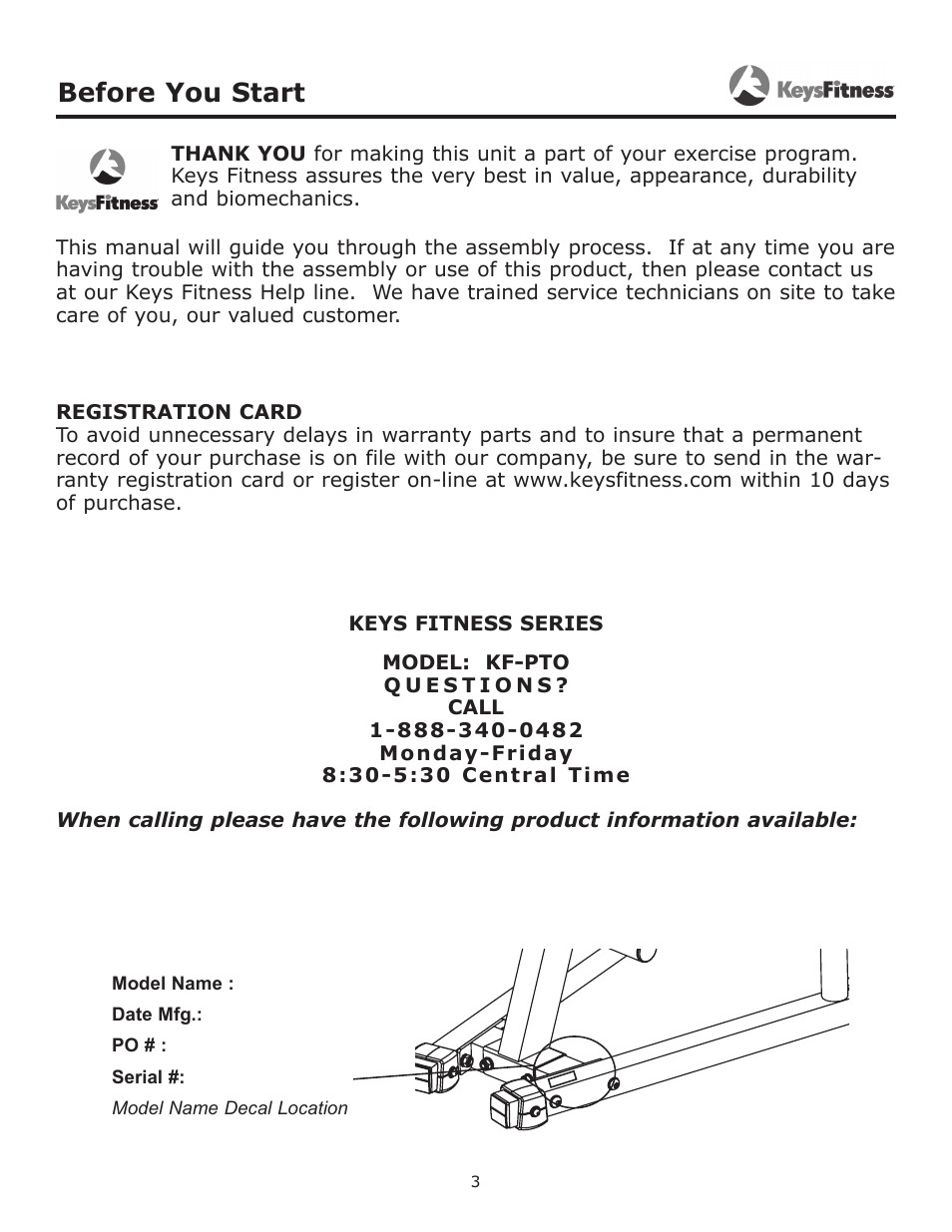 Before you start | Keys Fitness KF-PTO User Manual | Page 3 / 11