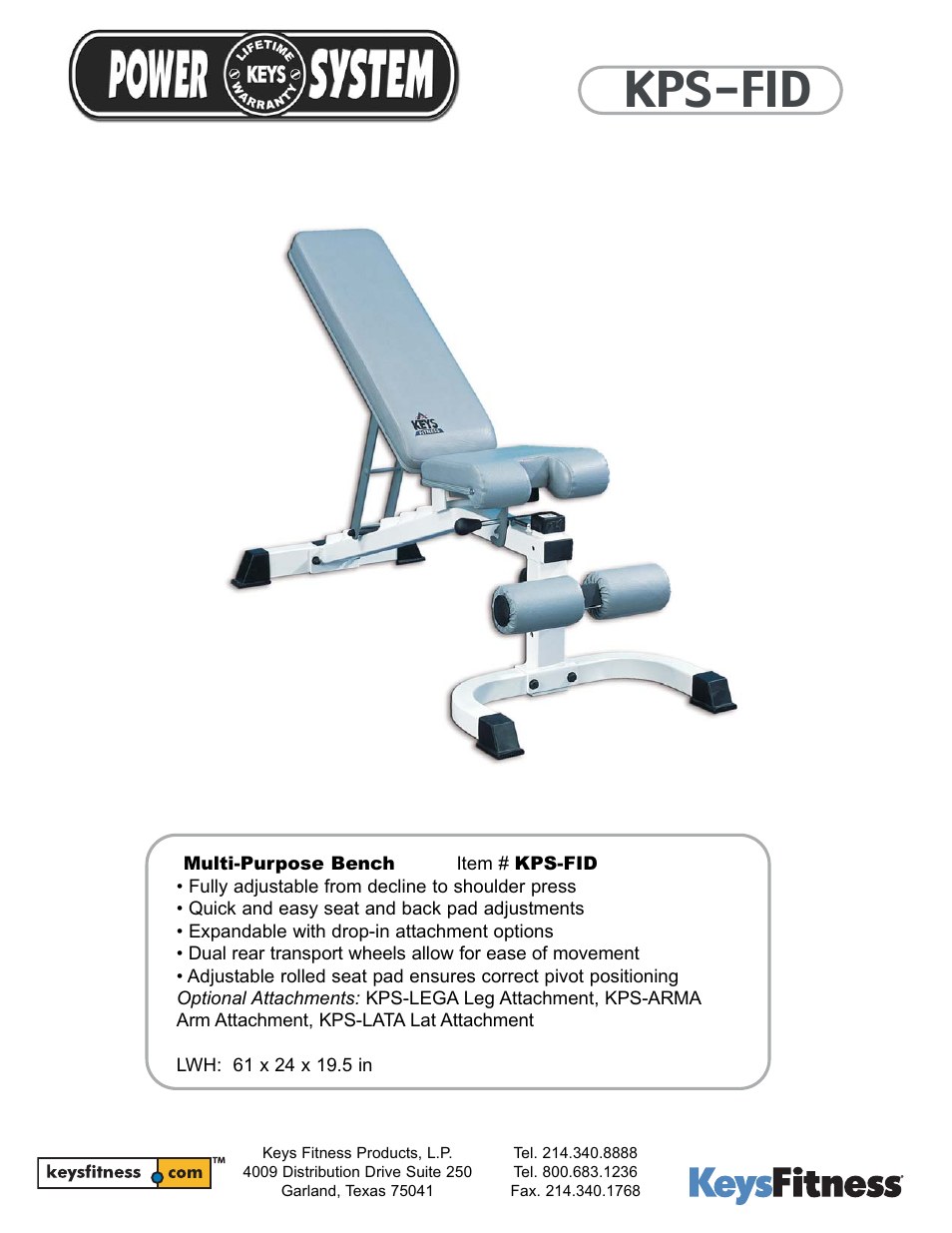 Keys Fitness KPS-FID User Manual | 1 page