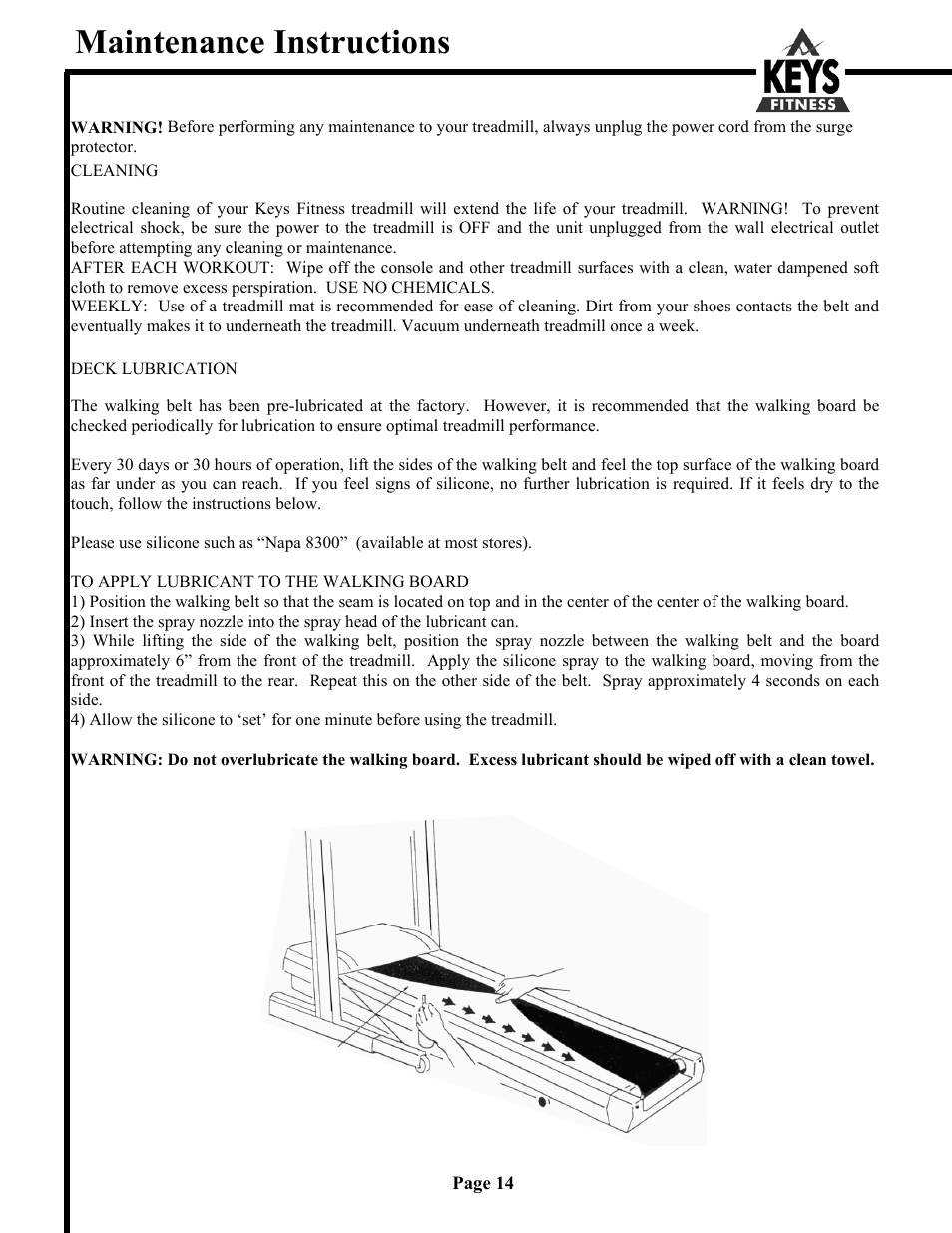 Maintenance instructions | Keys Fitness HT500 User Manual | Page 14 / 19