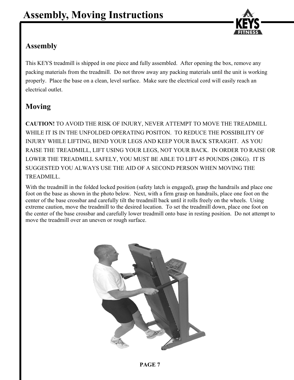 Assembly, moving instructions | Keys Fitness HT500 User Manual | Page 7 / 19