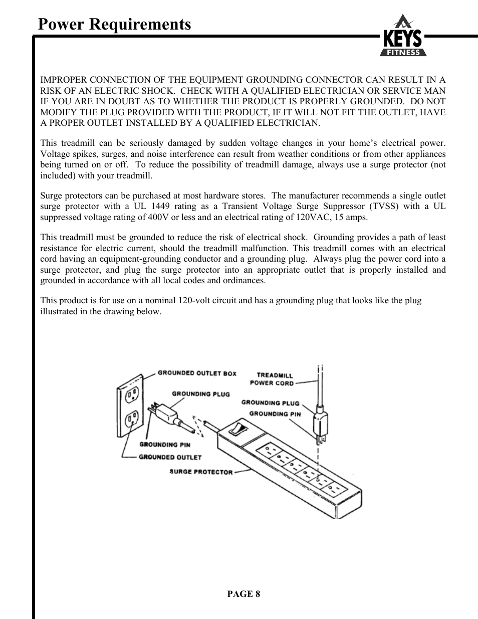 Power requirements | Keys Fitness HT500 User Manual | Page 8 / 19