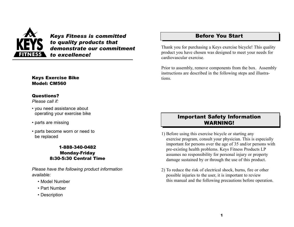 Keys Fitness 560 User Manual | Page 2 / 12