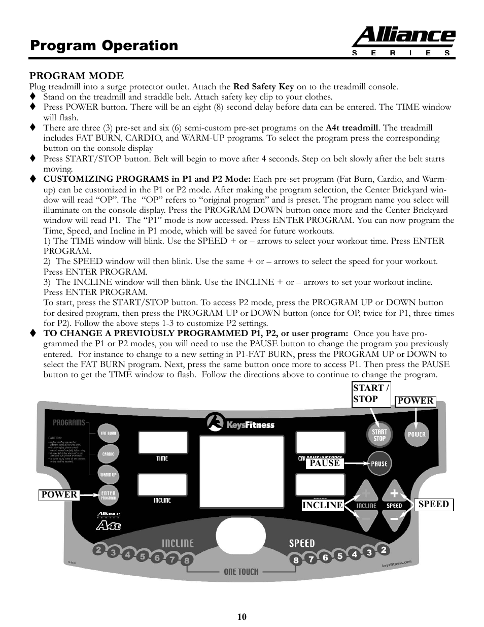 Program operation | Keys Fitness A4T User Manual | Page 10 / 22
