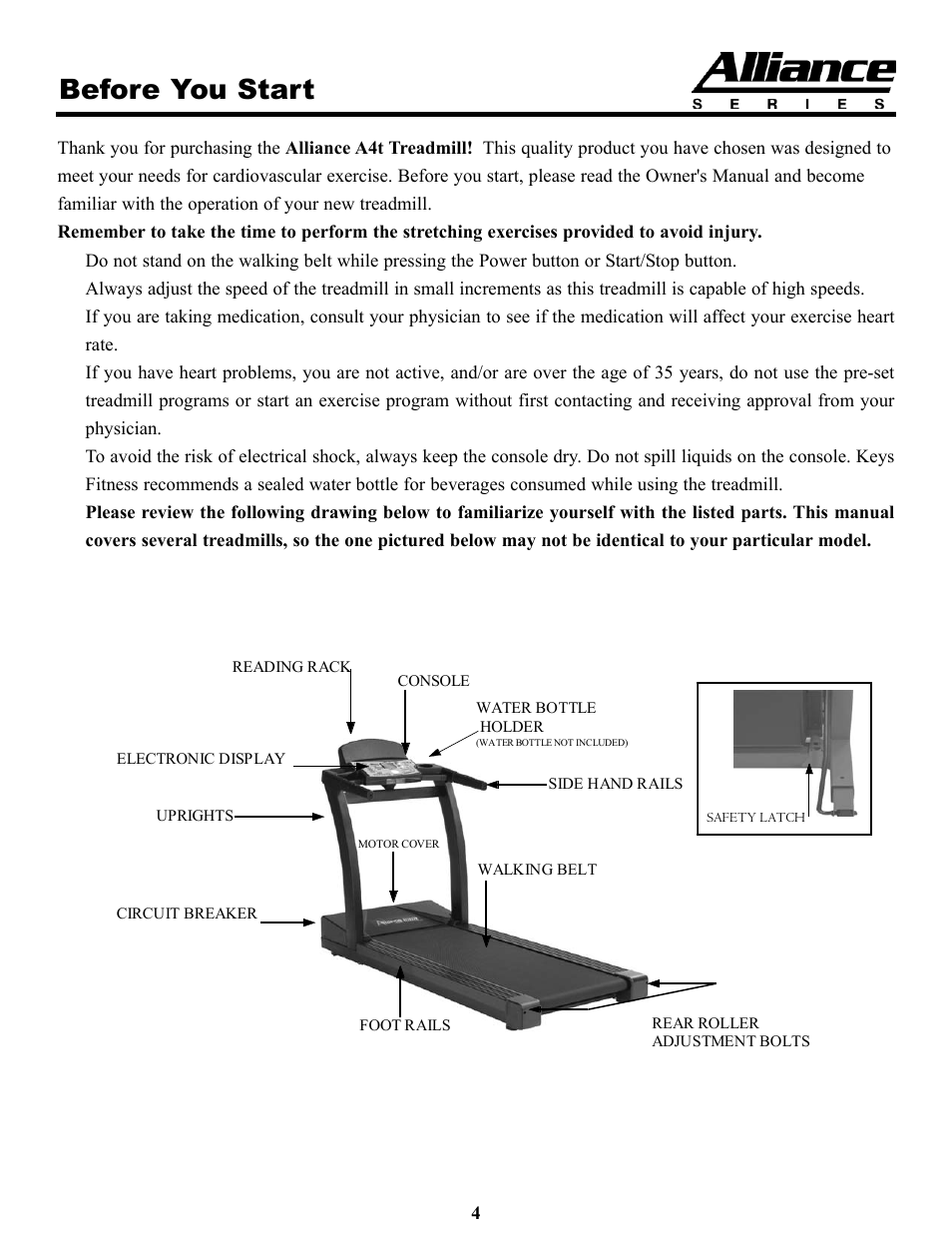 Before you start | Keys Fitness A4T User Manual | Page 4 / 22