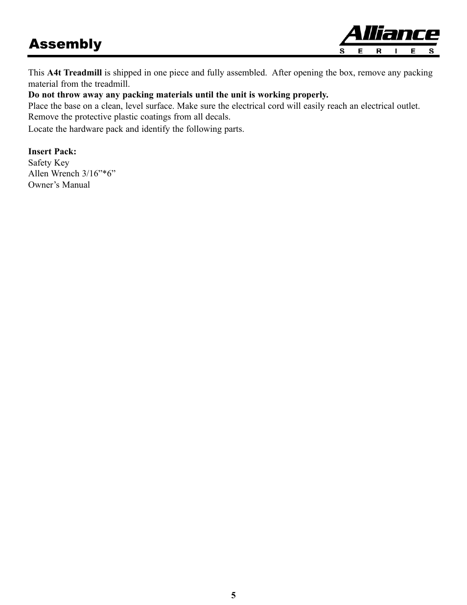 Assembly | Keys Fitness A4T User Manual | Page 5 / 22