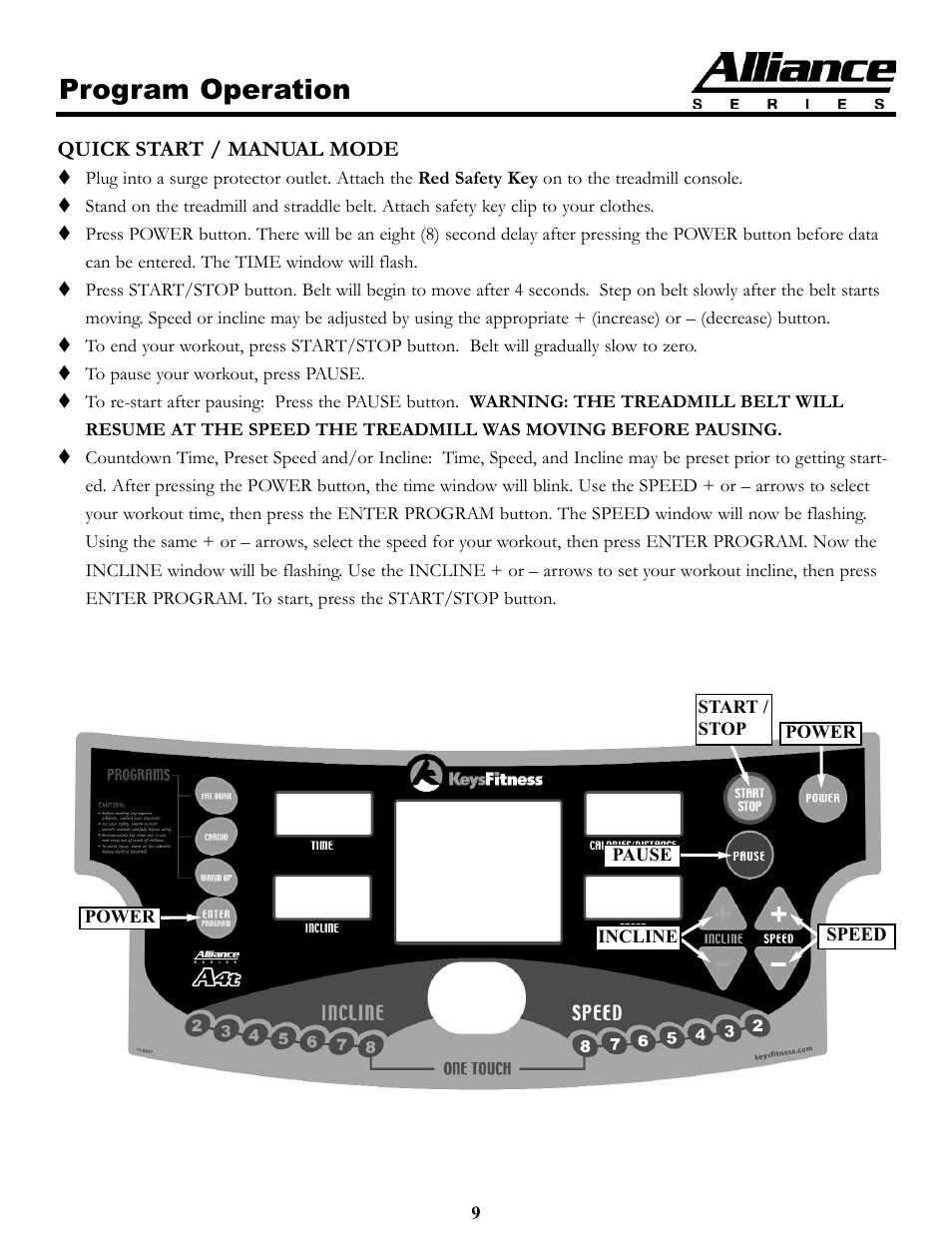 Program operation | Keys Fitness A4T User Manual | Page 9 / 22