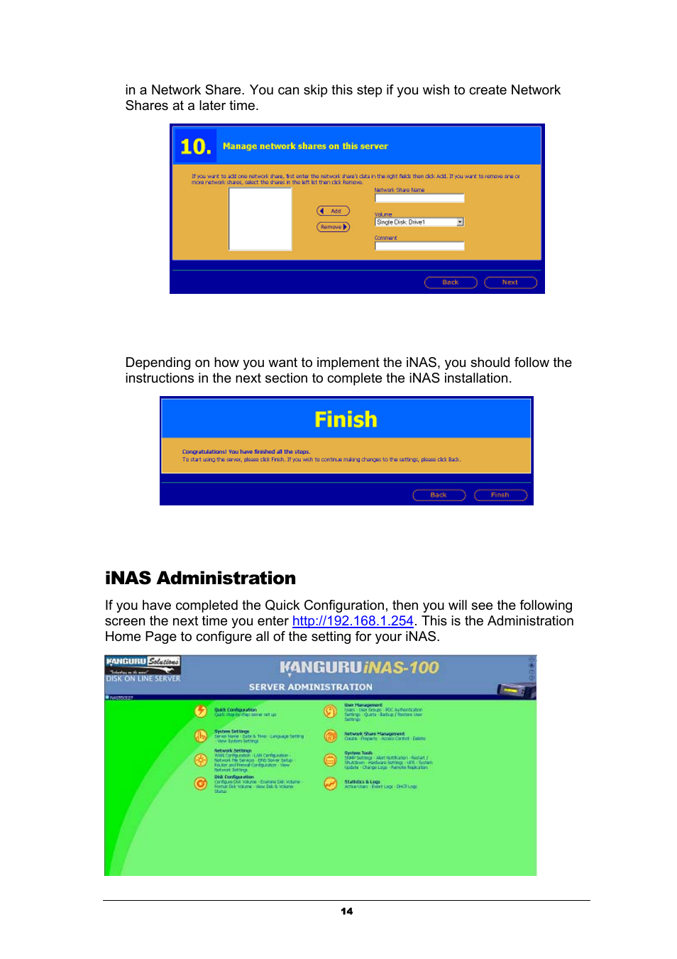 Inas administration | Kanguru Solutions iNAS-100 User Manual | Page 14 / 59