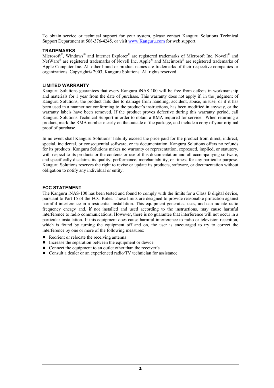 Kanguru Solutions iNAS-100 User Manual | Page 2 / 59