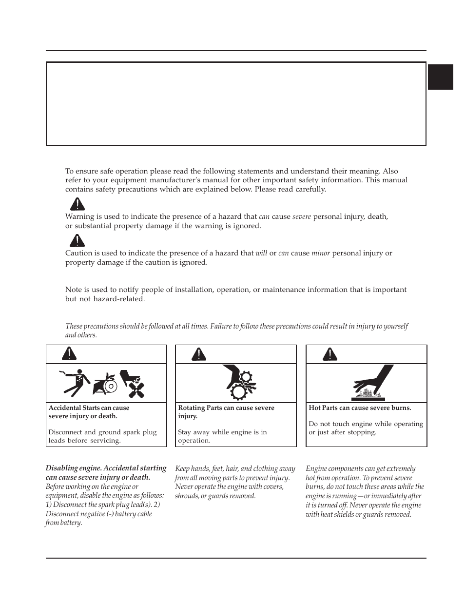 Section 1 safety and general information, Warning | Kohler Command CV730 User Manual | Page 3 / 217