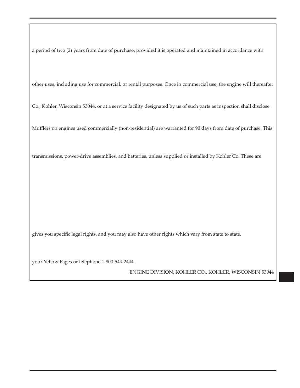 Courage, Engine limited warranty | Kohler Courage XTR-6 User Manual | Page 15 / 19