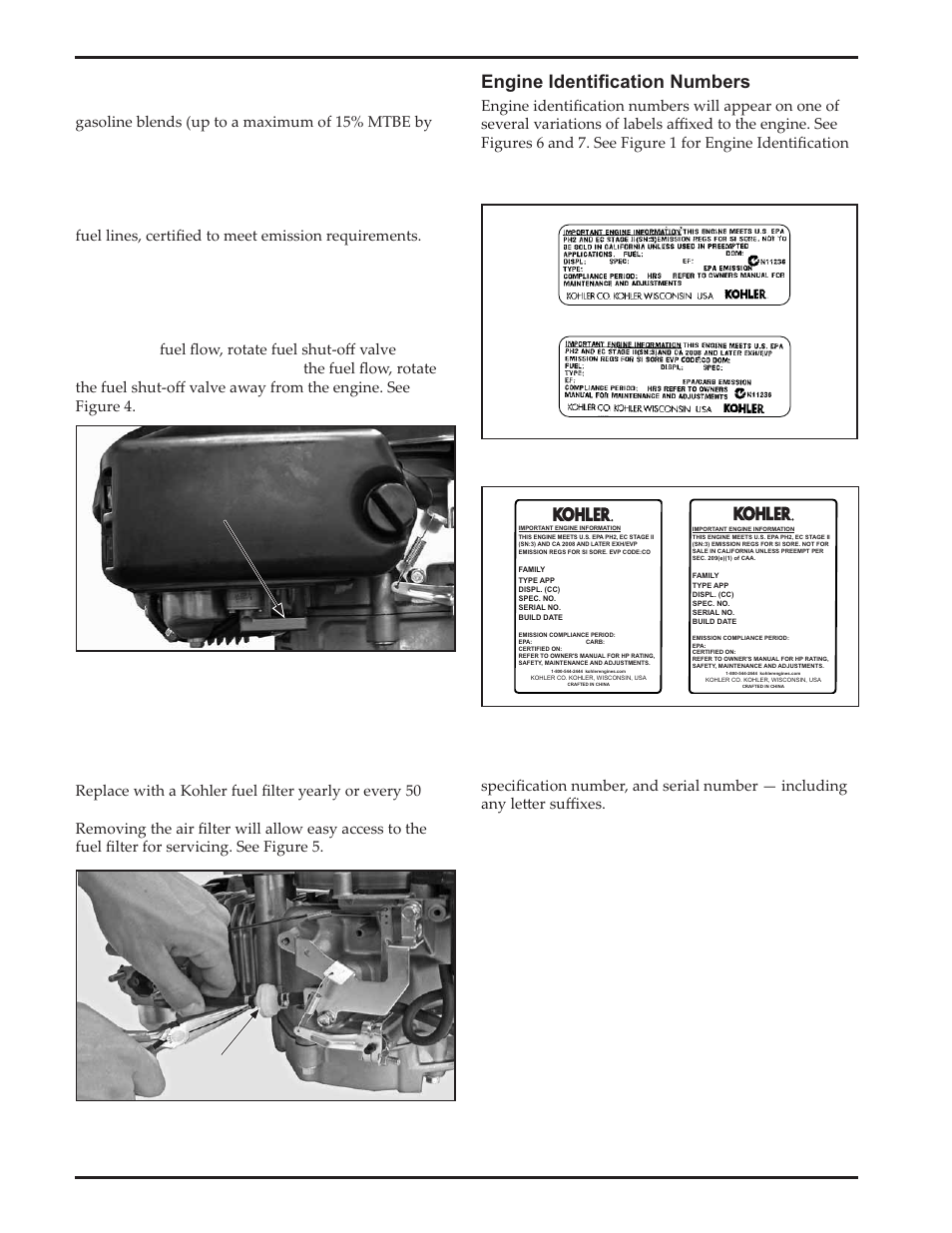 Qjlqh,ghqwl¿fdwlrq1xpehuv, Fuel line, Fuel shut-off valve (if equipped) | Fuel filter (if equipped) | Kohler Courage XTR-6 User Manual | Page 6 / 19