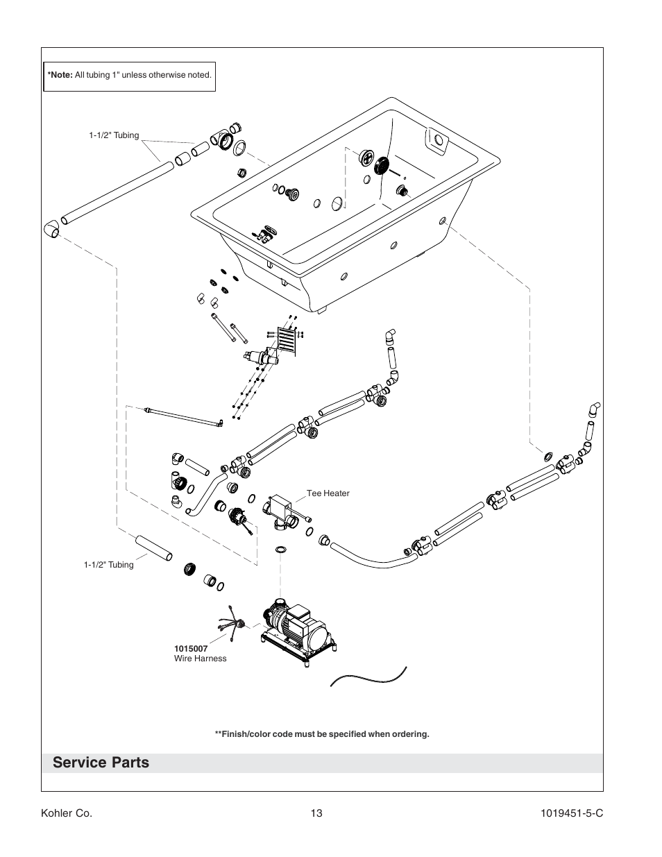 Service parts | Kohler Bath Whirlpool with Neckjets K-865 User Manual | Page 13 / 56