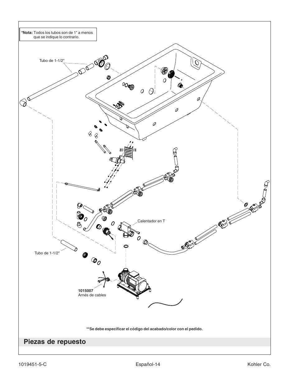 Piezas de repuesto | Kohler Bath Whirlpool with Neckjets K-865 User Manual | Page 50 / 56